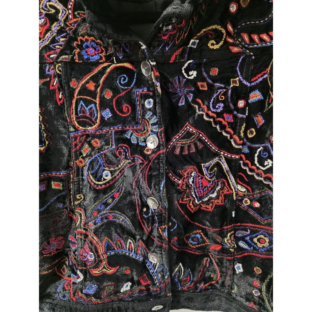 Laura Ashley Petite‎ PM Black Velvet Embroidered Jacket Button Front Vintage